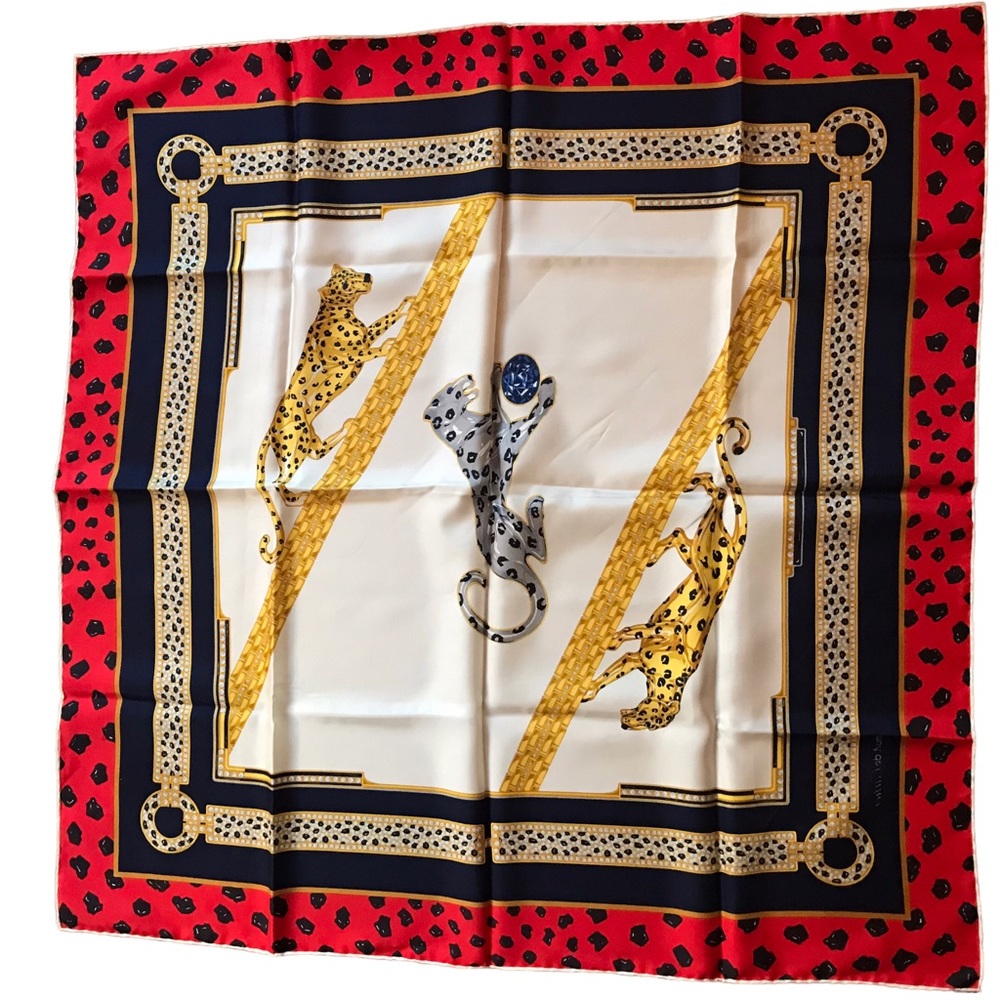 Cartier Scarf Must De Cartier 100% Silk Italy Panther Jewelry Leopard Made Italy